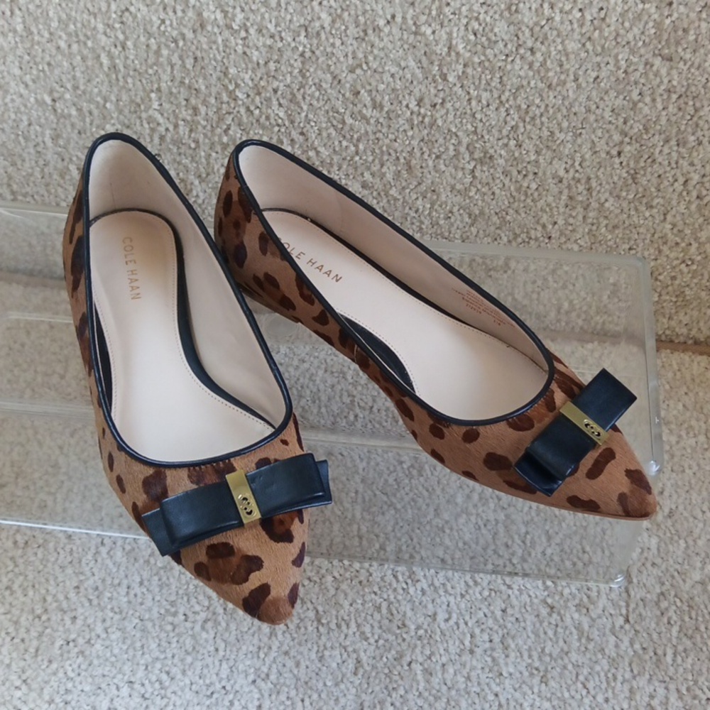 Like New Cole Haan Leather & Fur Upper with Leopard Print Flats - Picture 3 of 15